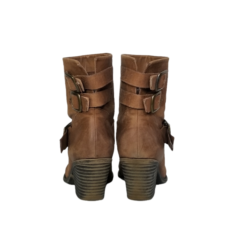 LUCKY BRAND Tommie Womens Cognac Leather Western Heeled Ankle Booties Size 8.5 - Picture 4 of 11